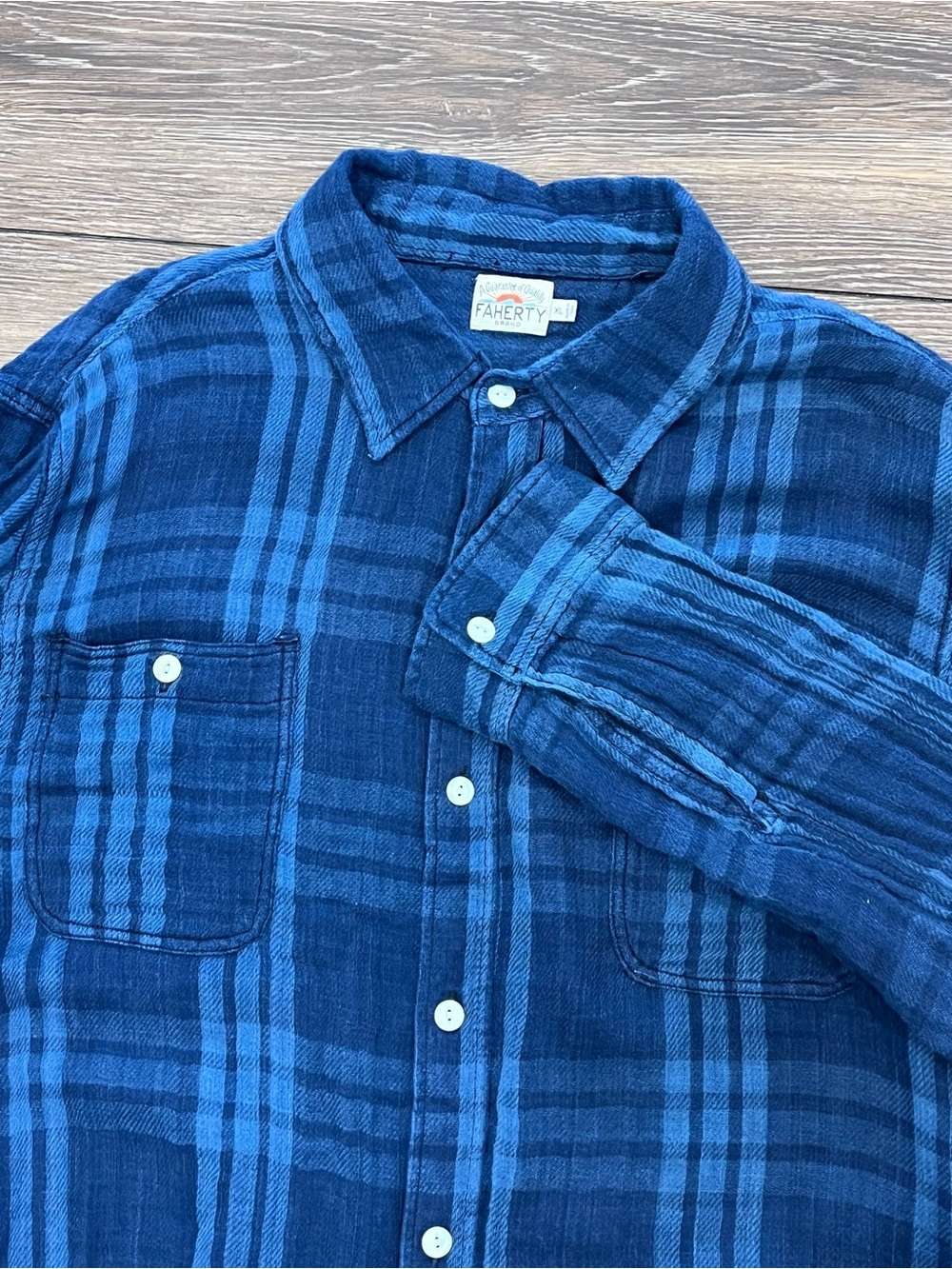 Faherty Blue Flannel Button Down Shirt Mens XL